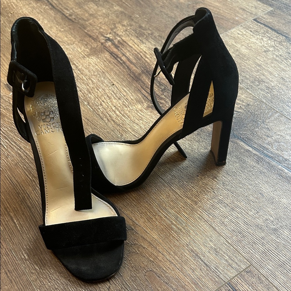 Vince Camuto Black Suede Ankle Strap Heels